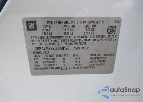 2013 GMC Terrain Sle-1 from USA, damaged, VIN 2GKALMEK2D6368176